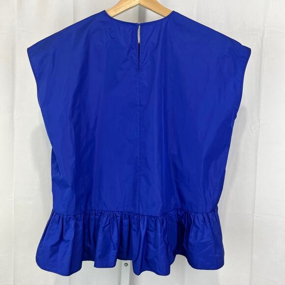 PSOPHIA Vasquez de Castro Taffeta Peplum Ruffle Hem Top Cap Sleeve Cobalt Blue S - Picture 2 of 11
